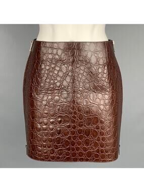 GIVENCHY SS 2021 Size 4 Brown Crocodile Effect Vintage Leather Mini Skirt